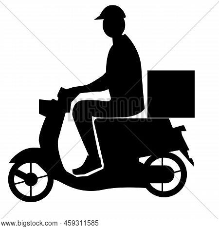 Delivery Man Icon On White Background. Food Delivery Man Sign. Man In A Motorocycle Making A Deliver