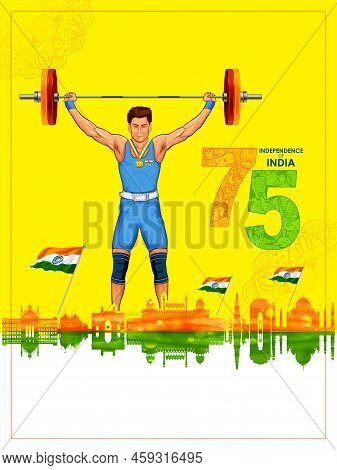 Indian Sportsperson Weightlifter Victory In Championship On Tricolor India Background