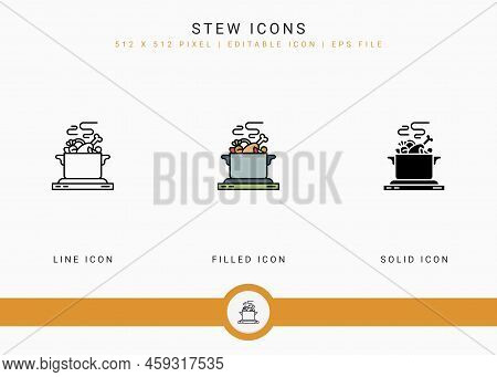 Stew Icons Set Vector Illustration With Solid Icon Line Style. Kitchen Utensils Concept. Editable St