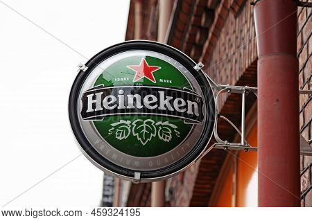 Vaasa, Finland - June 21, 2022: Advertising Sign For Famous Beer Brand From The Netherlands