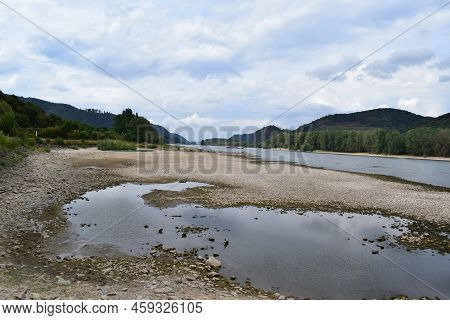 Very Dry Rhine With Only The Shipping Way Having Much Water