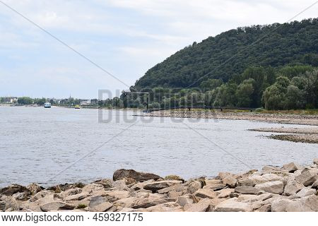 Rhine With Some Ship In The Far Background During The Dry Summer Season