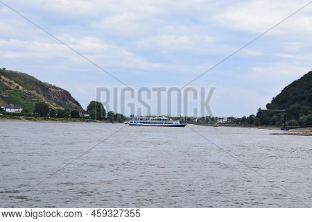 Namedy, Germany - 08 01 2022: Turning Passenger Ship On The Rhine