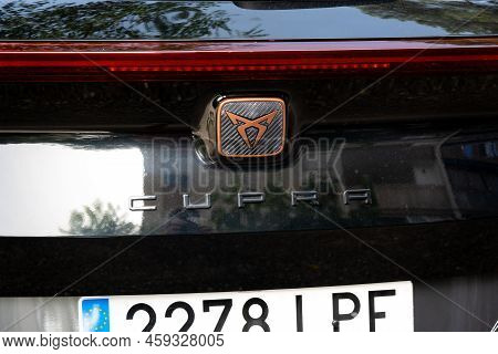 Tarragona, Spain - June 01, 2022: The Seat Cupra Logo On A Car In Black Close-up.