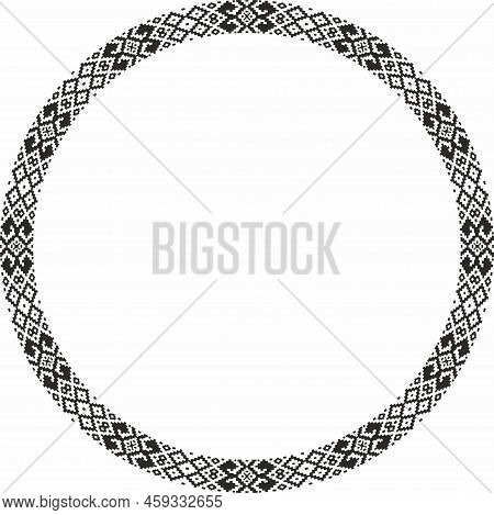 Vector Round Monochrome Seamless Belarusian National Ornament. Ethnic Endless Circle Black Border, S