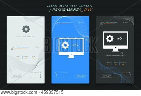 Social Media Post Template With Pixel Computer Icon And Coding Text For Programmers Day Design