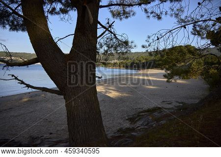 Playa De Broña (spain), August 4, 2022. Small Beach In The Muros-noia Estuary, In The Galicia Region