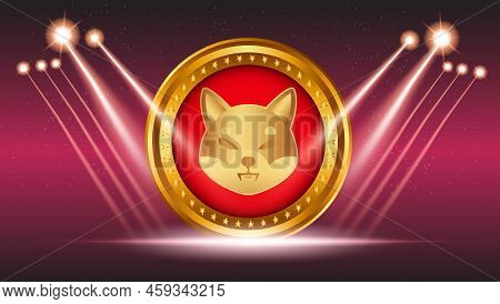 Shiba Virtual Currency Visuals On A Colorful Background. 3d Illustrations.