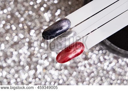Festive color palettes of nail gel polish for manicure and pedicure nails