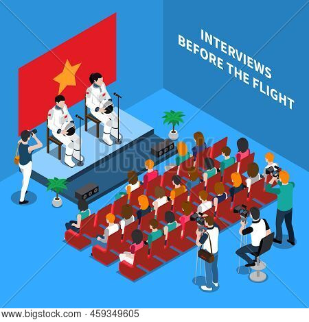 Astronaut Cosmonaut Taikonaut Isometric Composition With Human Characters Of Astronauts In Spacesuit