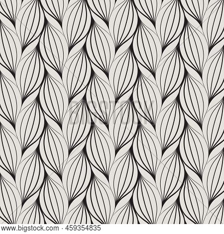 Flower Petal Or Leaves Geometric Pattern Vector Background. Repeating Tile Texture Of This Line On O