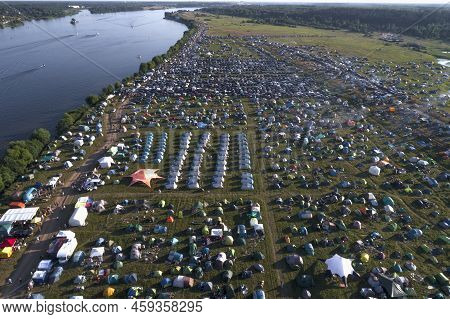 Tver Region, Russia - July 23, 2022: Aerial View Of The Tourist Camp On The Site Of The Historical F