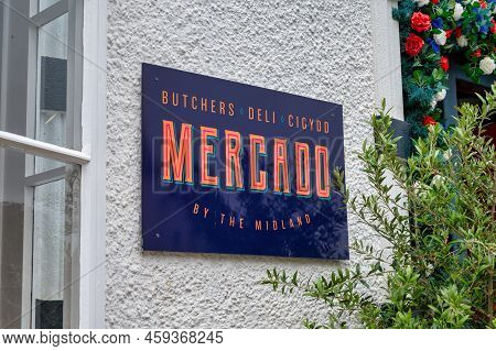 Beaumaris, Uk- July 8, 2022: The Sign For Mercado Butchers And Deli In Beaumaris On The Isalnd Of An