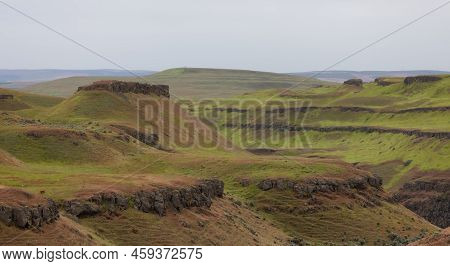 American Nature Landscape During Cloudy Day. Washtucna, Washington, United States. Background Panora