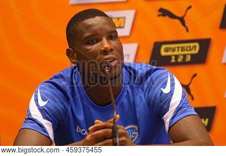 Kyiv, Ukraine - August 10, 2021: Genk Player Paul Onuachu Attends The Press-conference After The Uef