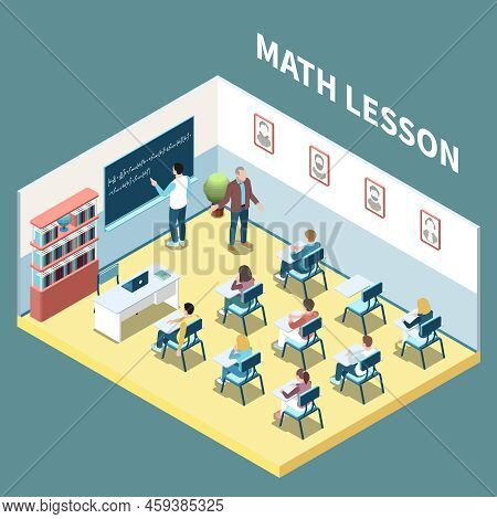 University Students On Maths Lesson Isometric Composition 3d Vector Illustration
