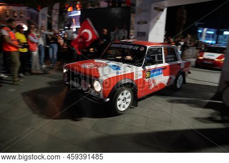 Mugla, Turkey - April 15, 2022: Onur Celikyay With Murat 124 In Ceremonical Start Of Bodrum Rally