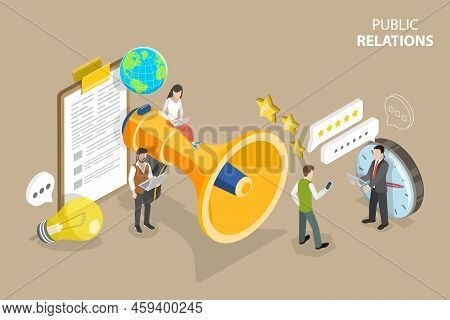 3d Isometric Flat Vector Conceptual Illustration Of Pr - Public Relations, Marketing Advertising Cam