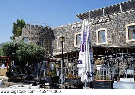 Tiberias, Israel  - May 26, 2022 : Beautiful Historical Building Made Of Basalt