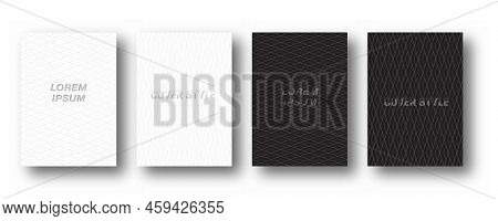 Set Of Modern Geometric Linear Abstract Backgrounds. Monochrome Layout Of Patterns For Laptop, Busin
