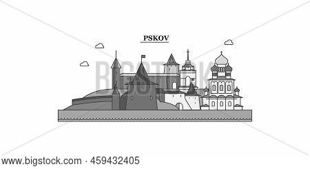 Russia, Pskov City Skyline Isolated Vector Illustration, Icons