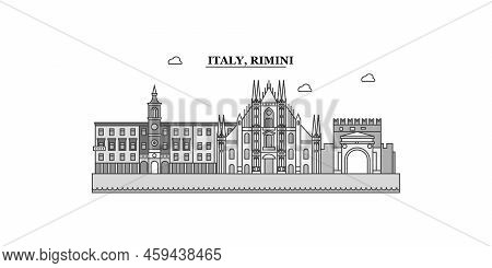 Italy, Rimini City Skyline Isolated Vector Illustration, Icons