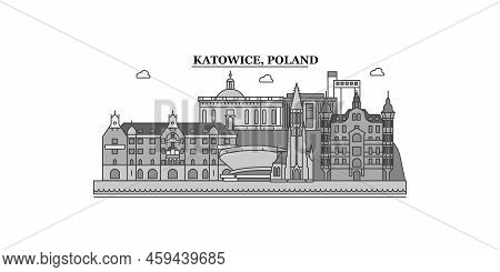 Poland, Katowice City Skyline Isolated Vector Illustration, Icons