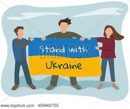 Group Of People With Ukrainian Flag Vector