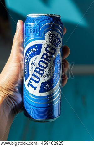 Tyumen, Russia-august 02, 2022: Tuborg, A Danish Brewing Company Founded In 1873 In Hellerup, A Can 