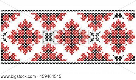 Vector Seamless Cross-stitched Old Ornament Ukraine. Embroidered Good Like Old Handmade Cross-stitch