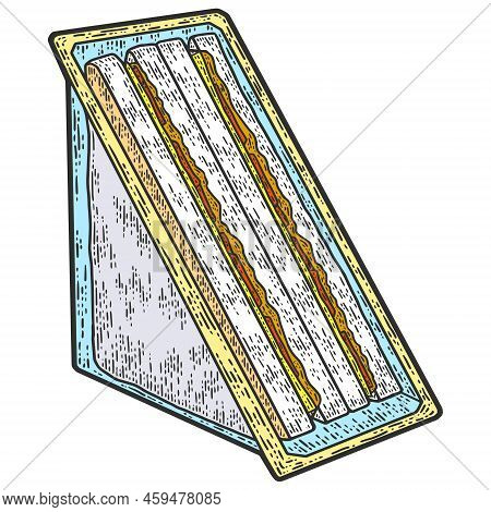 Two Triangular Sandwich Packaged Color. Sketch Scratch Board Imitation.