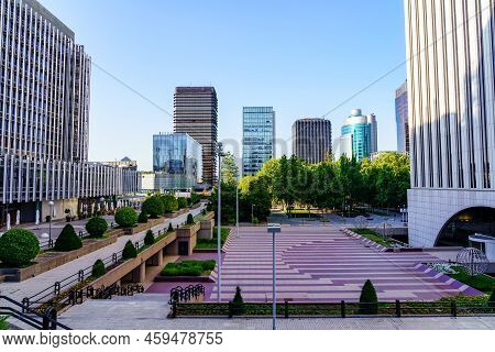 Madrid, Spain - July 30, 2022: Financial District In The Center Of Madrid With Modern Buildings Head