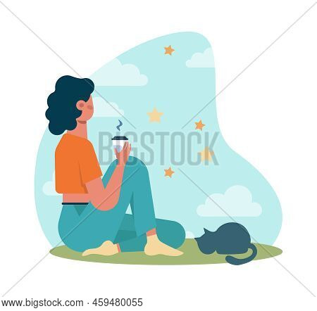Happy And Calm Character. Idea Of Heart And Mind Harmony