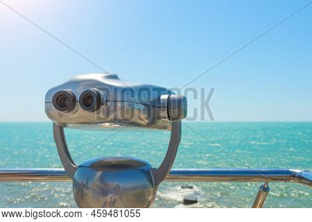 Observation Deck With Binocular To View The Ocean Sea
