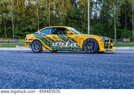 Bmw Drift Race Car On The Asphalt At The Drift Show. Alytus, Lithuania, 1 July 2022