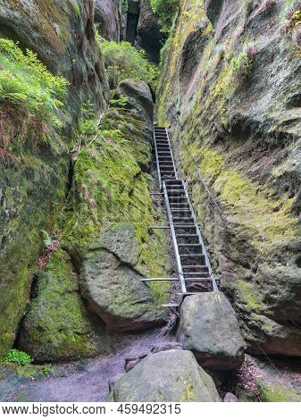 View Metal Stairs Of The Staircase Or Heilige Stiege, The View Leads To Tourist Trails. Germany, Sax