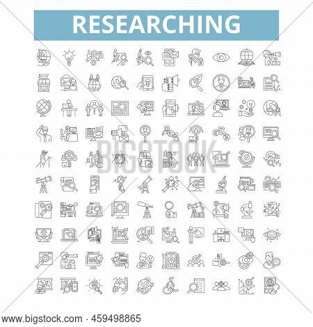 Reserching Icons, Line Symbols, Web Signs, Vector Set, Isolated Illustration
