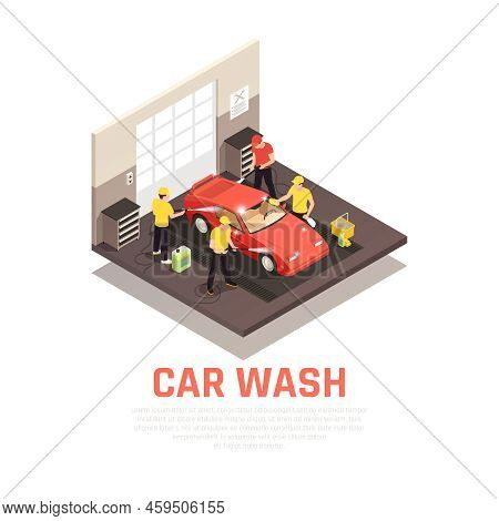Carwash Isometric Consept With Self Service And Automatic Car Wash Symbols Vector Illustration