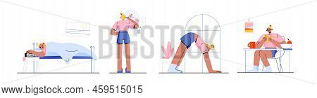Woman Daily Routine, Day Life, Schedule, Female Characters Morning Habits. Girl Sleeping, Waking Up,