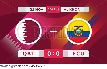 Qatar Versus Ecuador Match Design Element. Football 2022. Soccer Competition. Football Championship 