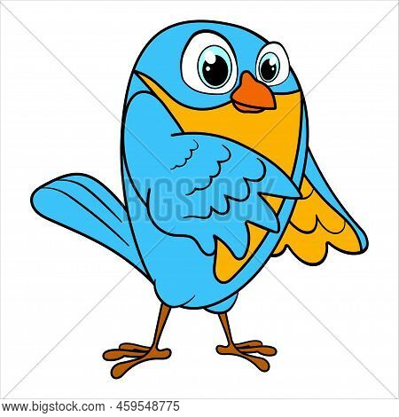 Little Fledgling. Cartoon Character Bird Isolated On White Background. Template Of Cute Birdie. Educ