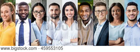 Collage Of Headshots Of International Young Business People