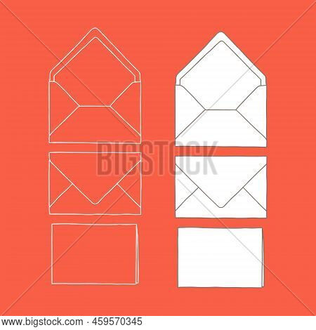 Outline Envelope And Postcard Template. Vector Stock Illustration. Copy Space.