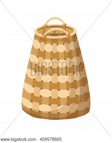 Wicker Basket Icon. Container Hand Woven. Decorative Accessorie For Storage Or Carrying. Straw Handm