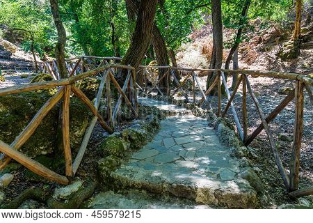 Walking Trail In The Valley Of Butterflies. The Petaloudes Valley Nature Reserve In Rhodes, Greece, 
