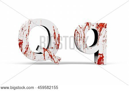 Bloody Letter Q - Three Dimensional Uppercase And Lowercase Q With Texture From Blood On White Backg