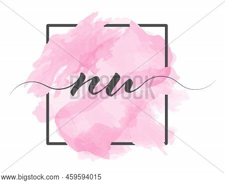 Calligraphic Lowercase Letters N And U Are Written In A Solid Line On A Colored Background In A Fram