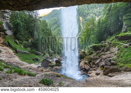 Pericnik Waterfall With Behind Path, Julian Alps, Slovenia