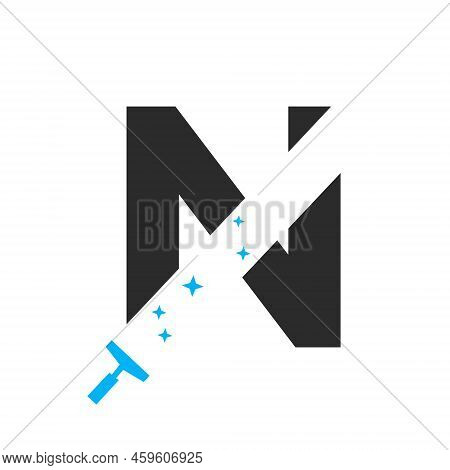 Letter N House Cleaning Logo Concept For Broom Maid Service Symbol Vector Template