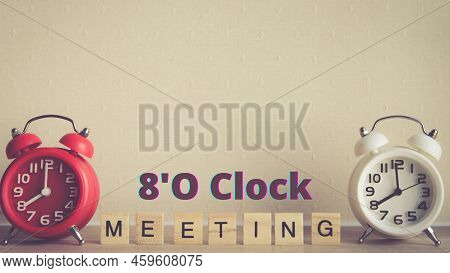 Red And Cream Digits Clocks To Show 8'clock Meeting Time For Business Employees With Cream Color Bac